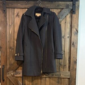 Womens Dark Charcoal Wool Blend Asymmetrical Zip Coat